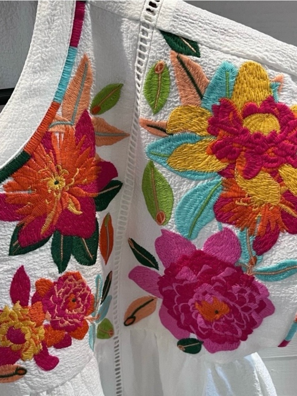 THML White Peasant Top with Pink, Orange & Yellow Floral Embroidery XS - Picture 2 of 4